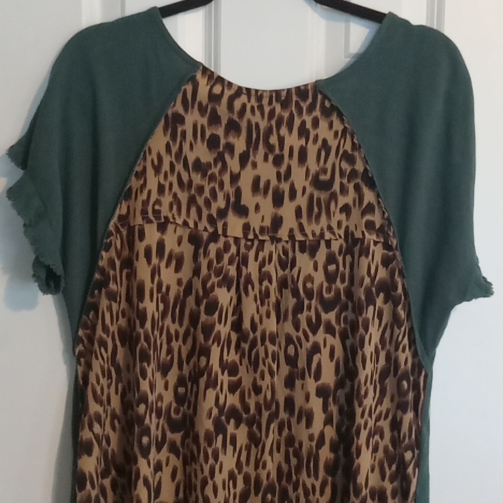 Umgee Green Dress with Leopard Print Accents - Picture 6 of 7